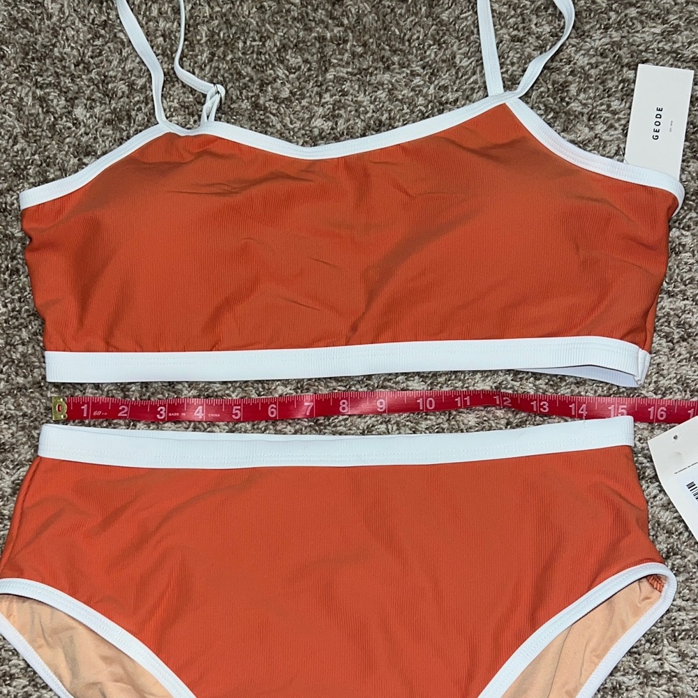 NWT! Geode Coral Swim Set with White Trim (2 tops & bottom!) Super Flattering! - Picture 13 of 15